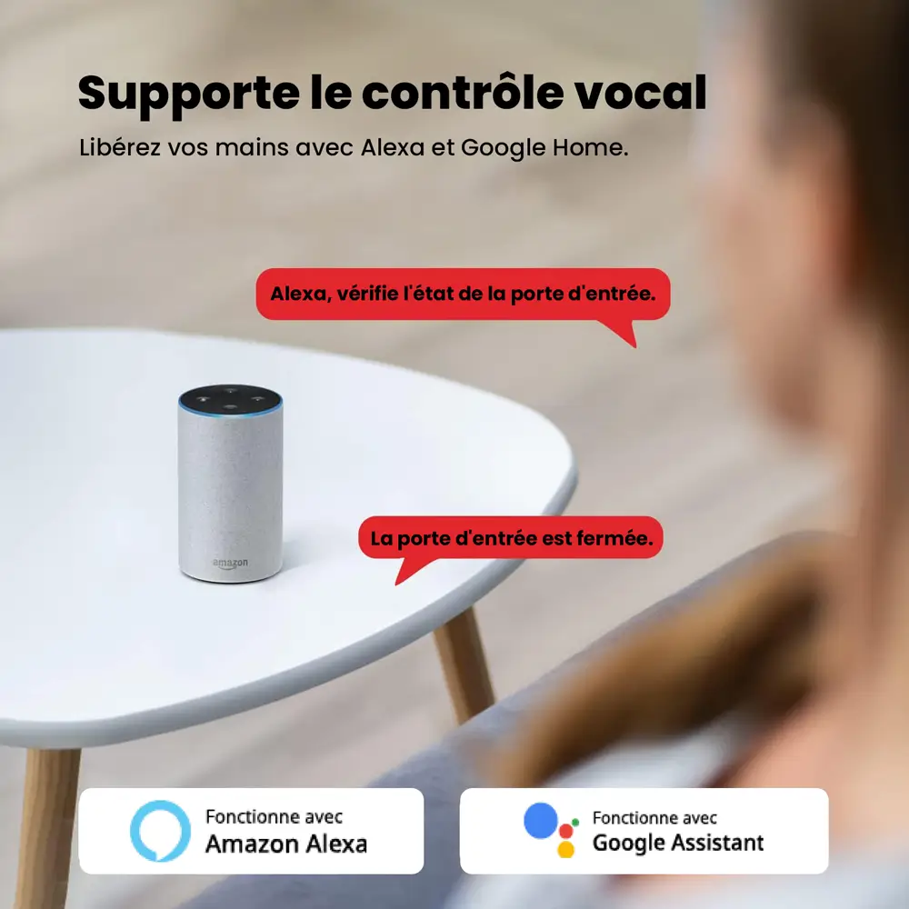 Contrôle vocal avec Alexa et Google Assistant.